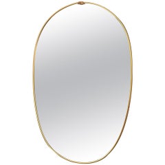 Mid-Century Modern Large Italian Mirror in Oval Shape with Brass Frame
