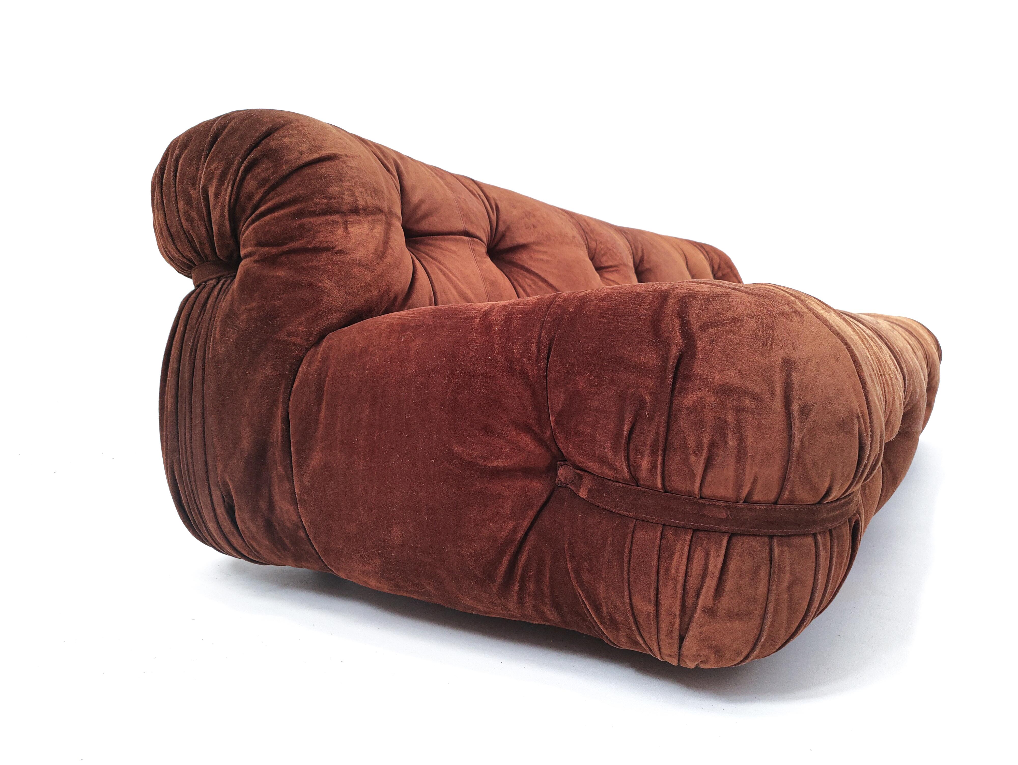 Late 20th Century Mid-Century Modern Large Italian Sofa, Original Brown Velvet, 1970s
