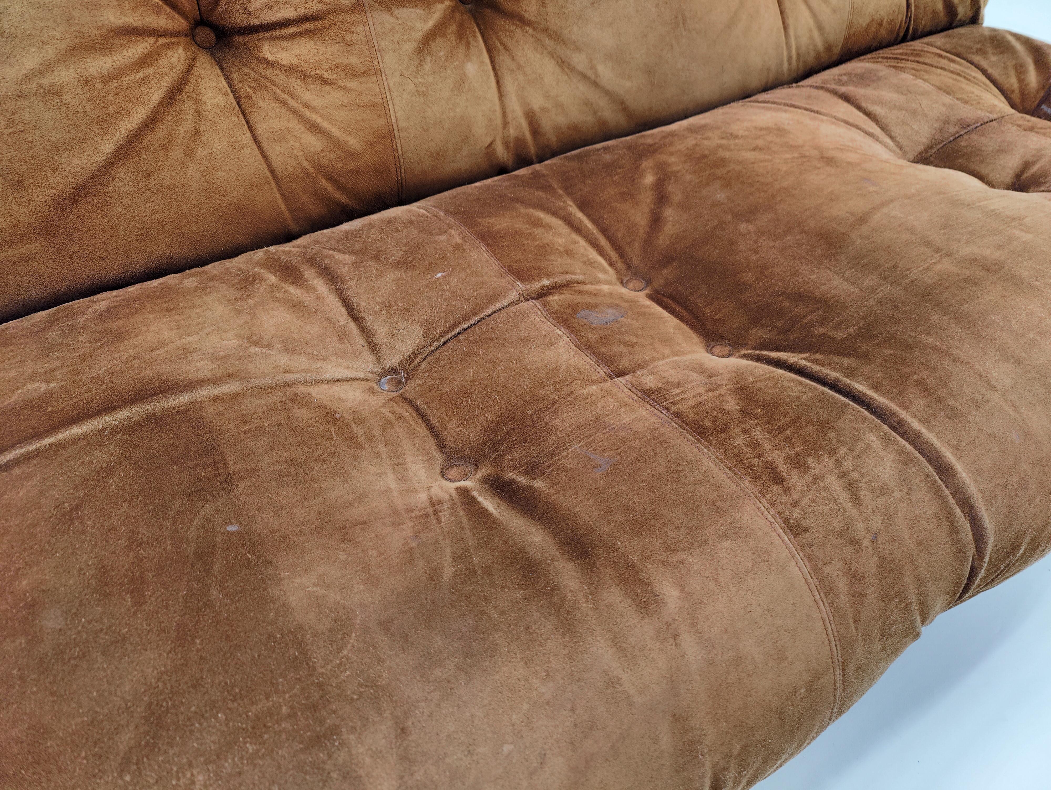Mid-Century Modern Large Italian Sofa, Original Brown Velvet, 1970s 2