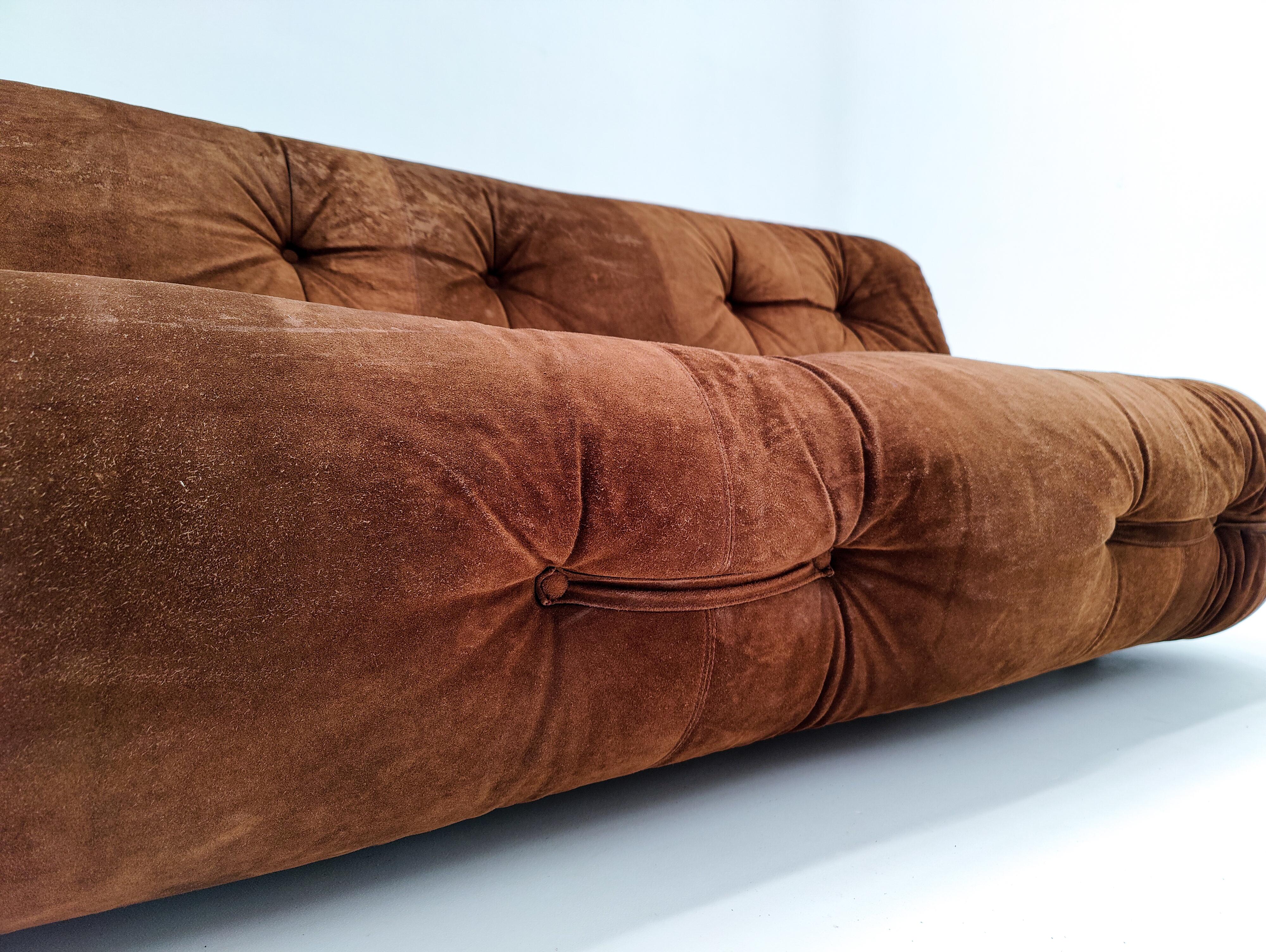 Mid-Century Modern Large Italian Sofa, Original Brown Velvet, 1970s 3