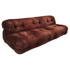 Mid-Century Modern Large Italian Sofa, Original Brown Velvet, 1970s