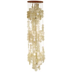 Mid-Century Modern Large Long Wood & Capiz Shell Chandelier, 1960s