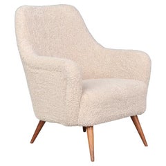 Mid-Century Modern Large Lounge Chair in New Teddy Upholstery, Italy, 1950s