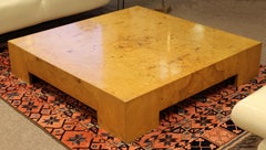 Mid-Century Modern Large Low Parsons Square Burl Wood Coffee Table Milo Baughman