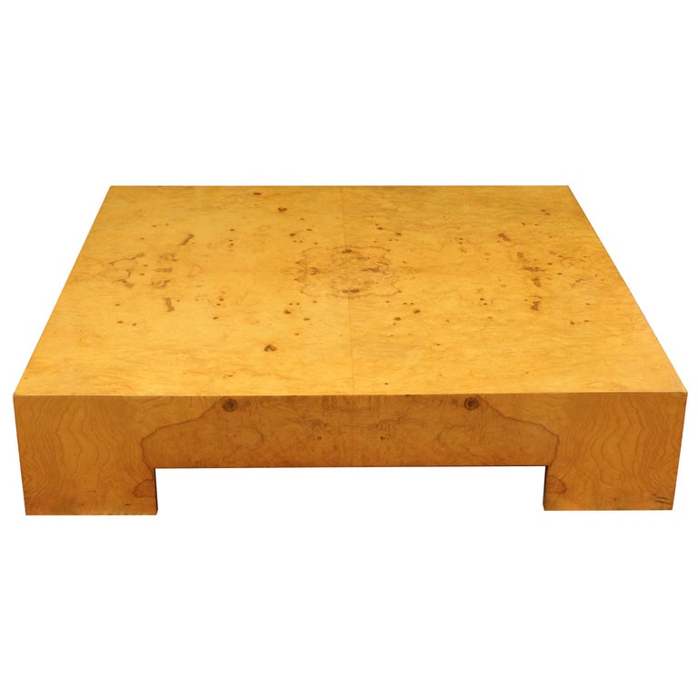 Mid Century Modern Large Low Parsons Square Burl Wood Coffee Table Milo Baughman At 1stdibs
