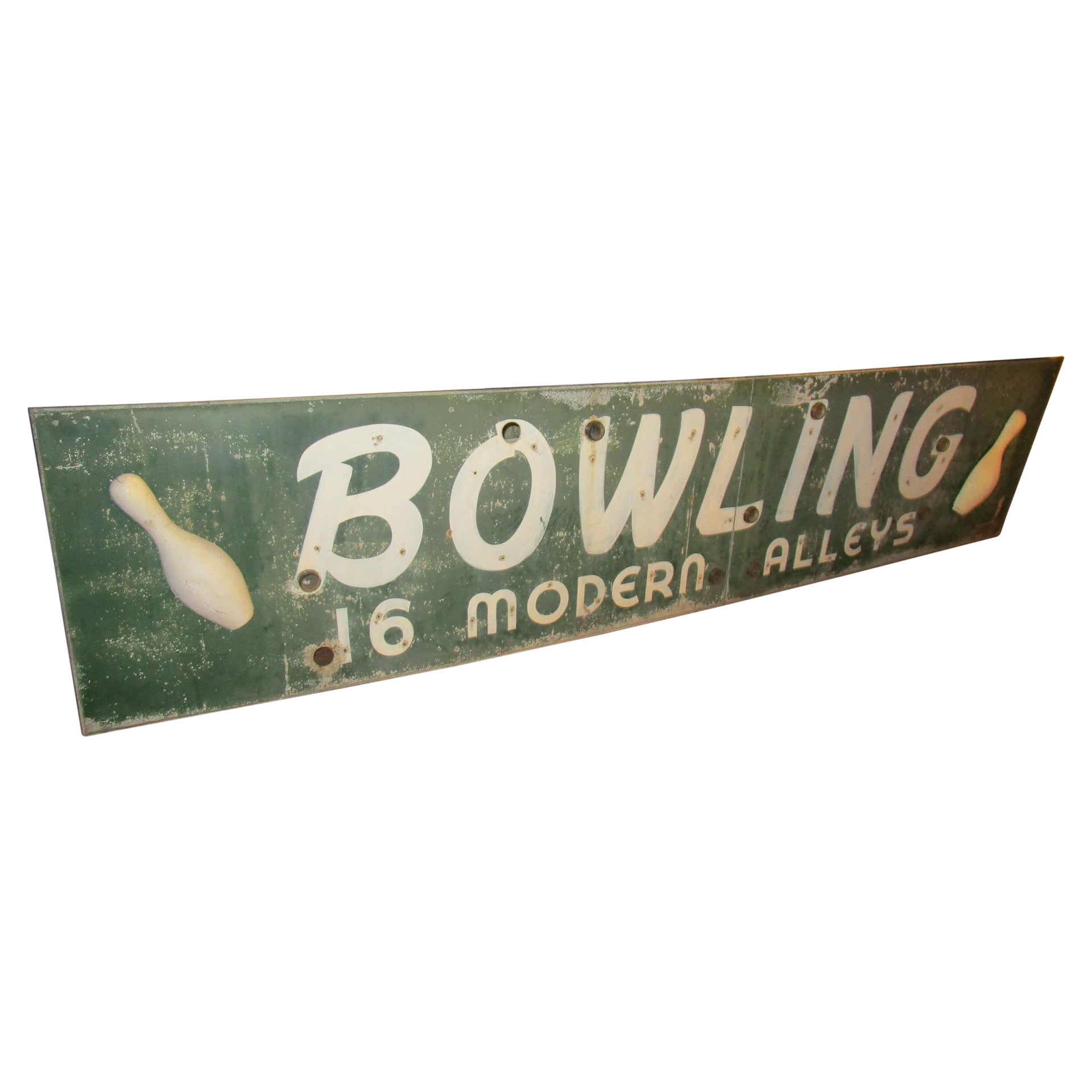Mid Century Modern Large Metal Three Dimensional Bowling Sign 16 Modern Alleys
