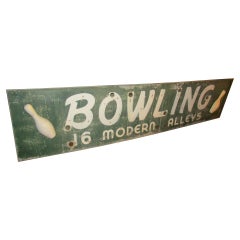 Vintage Mid Century Modern Large Metal Three Dimensional Bowling Sign 16 Modern Alleys