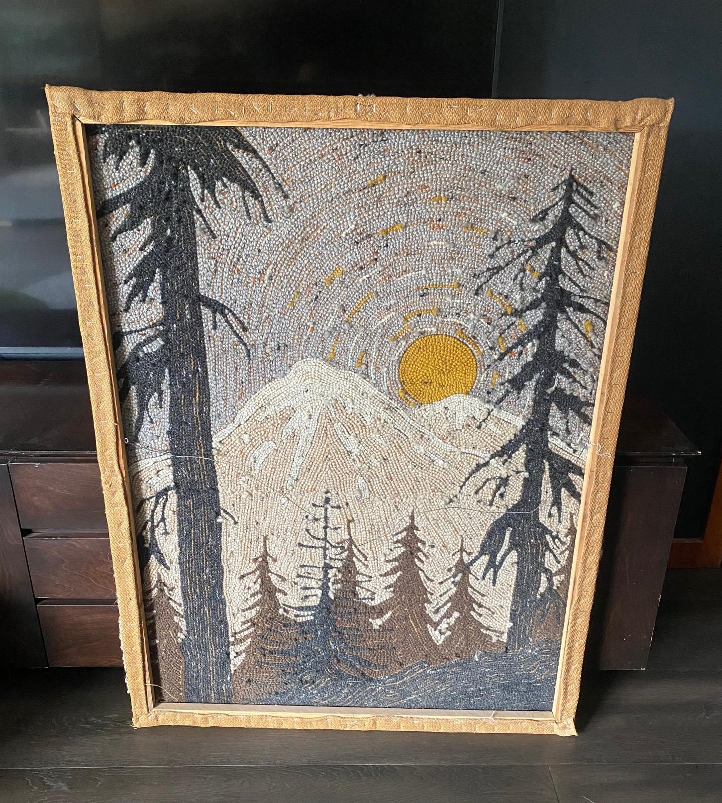 Mid-Century Modern Large Mountain Forest Landscape Tapestry Art Wall Hanging For Sale 7