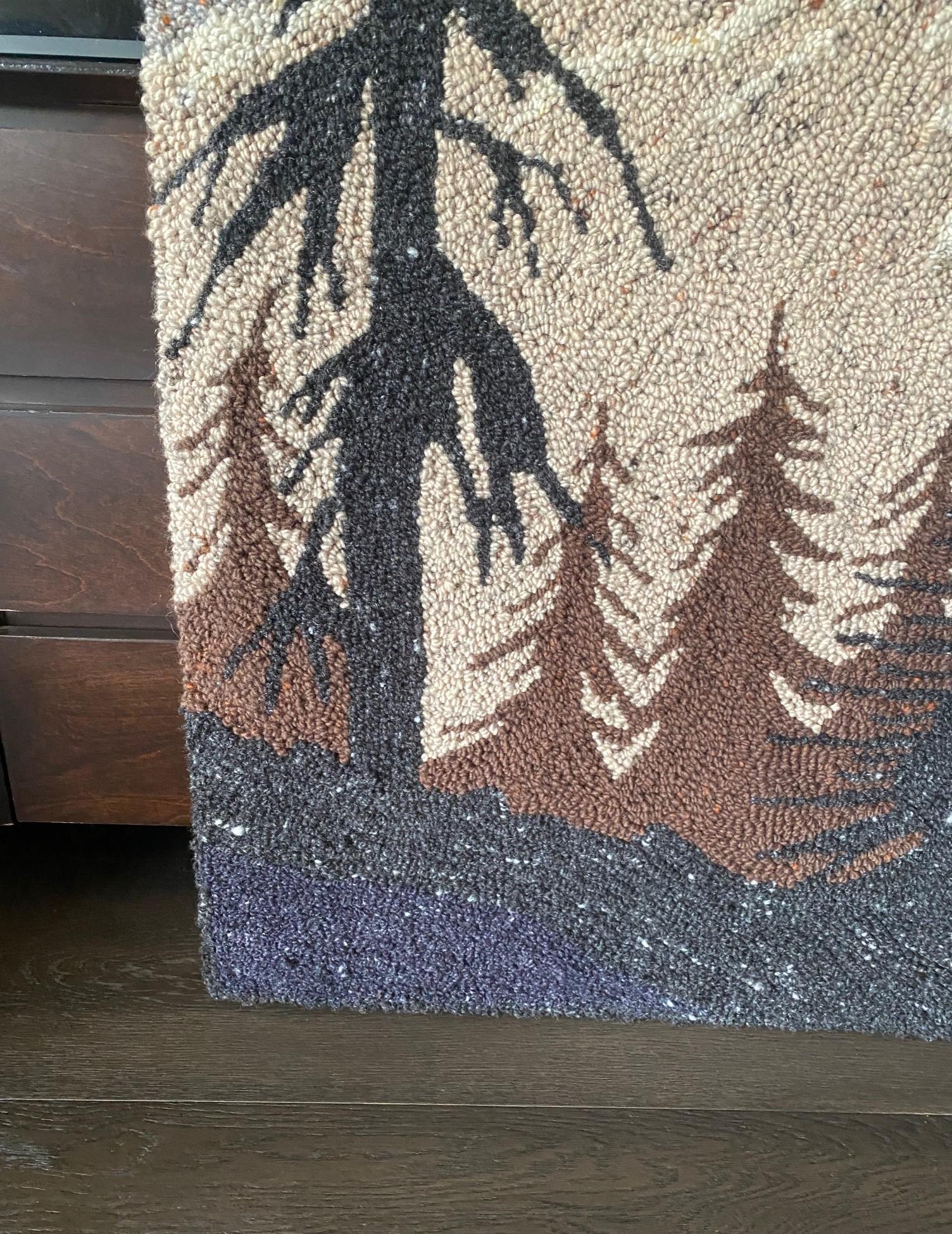 Mid-Century Modern Large Mountain Forest Landscape Tapestry Art Wall Hanging In Good Condition For Sale In Studio City, CA