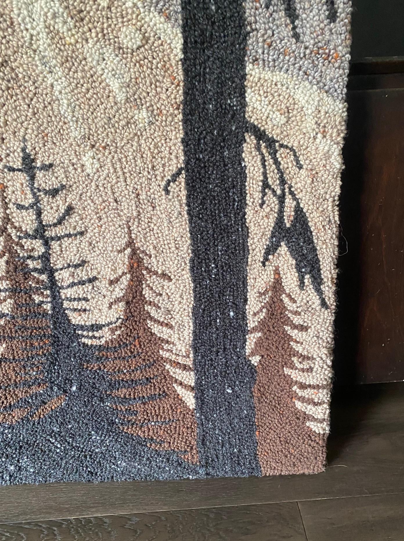 20th Century Mid-Century Modern Large Mountain Forest Landscape Tapestry Art Wall Hanging For Sale