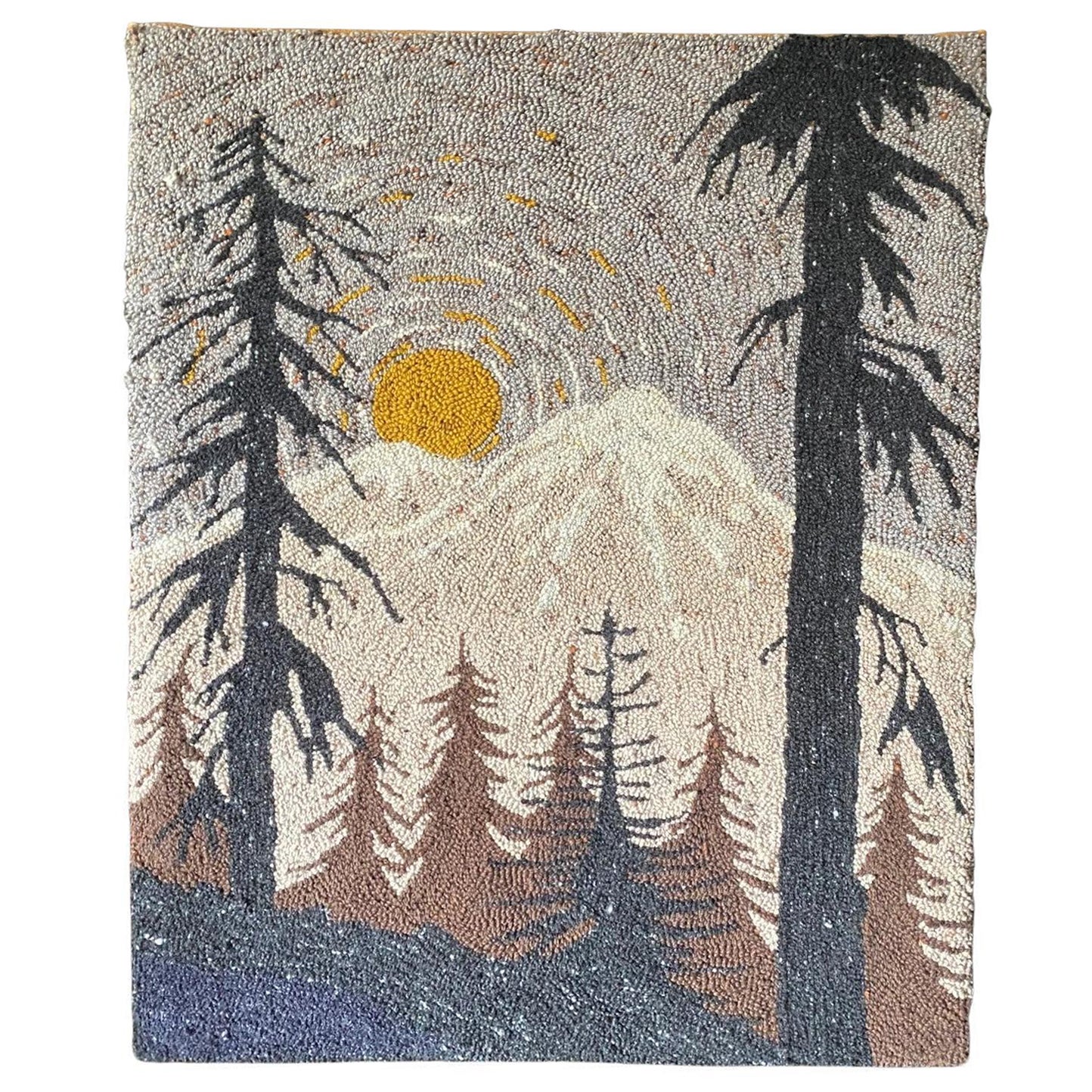 Mid-Century Modern Large Mountain Forest Landscape Tapestry Art Wall Hanging