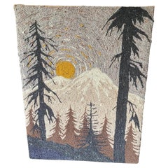 Mid-Century Modern Large Mountain Forest Landscape Tapestry Art Wall Hanging