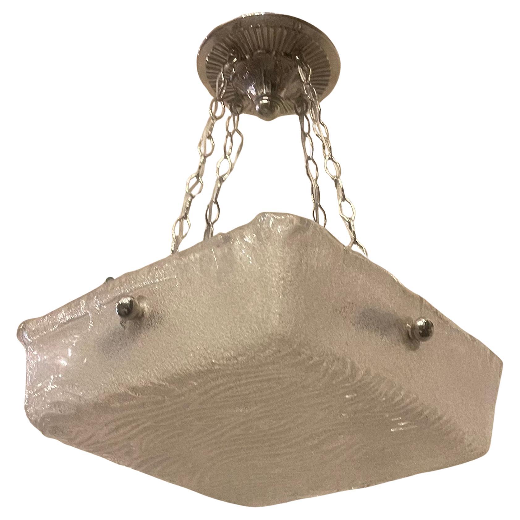 Mid-Century Modern Large Murano Art Glass Square Flush Mount Ceiling Fixture