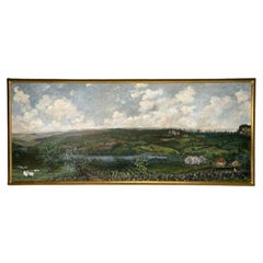 Retro Mid Century Modern, Large Oil Canvas Painting, Landscape, Italian Countryside