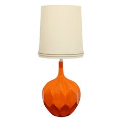 Mid-Century Modern Large Orange Ceramic Table Lamp Verner Panton Style 1970s