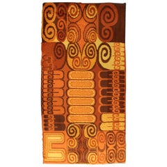 Mid-Century Modern Large Orange Rectangular Rya Wool Shag Area Rug Carpet, 1970s