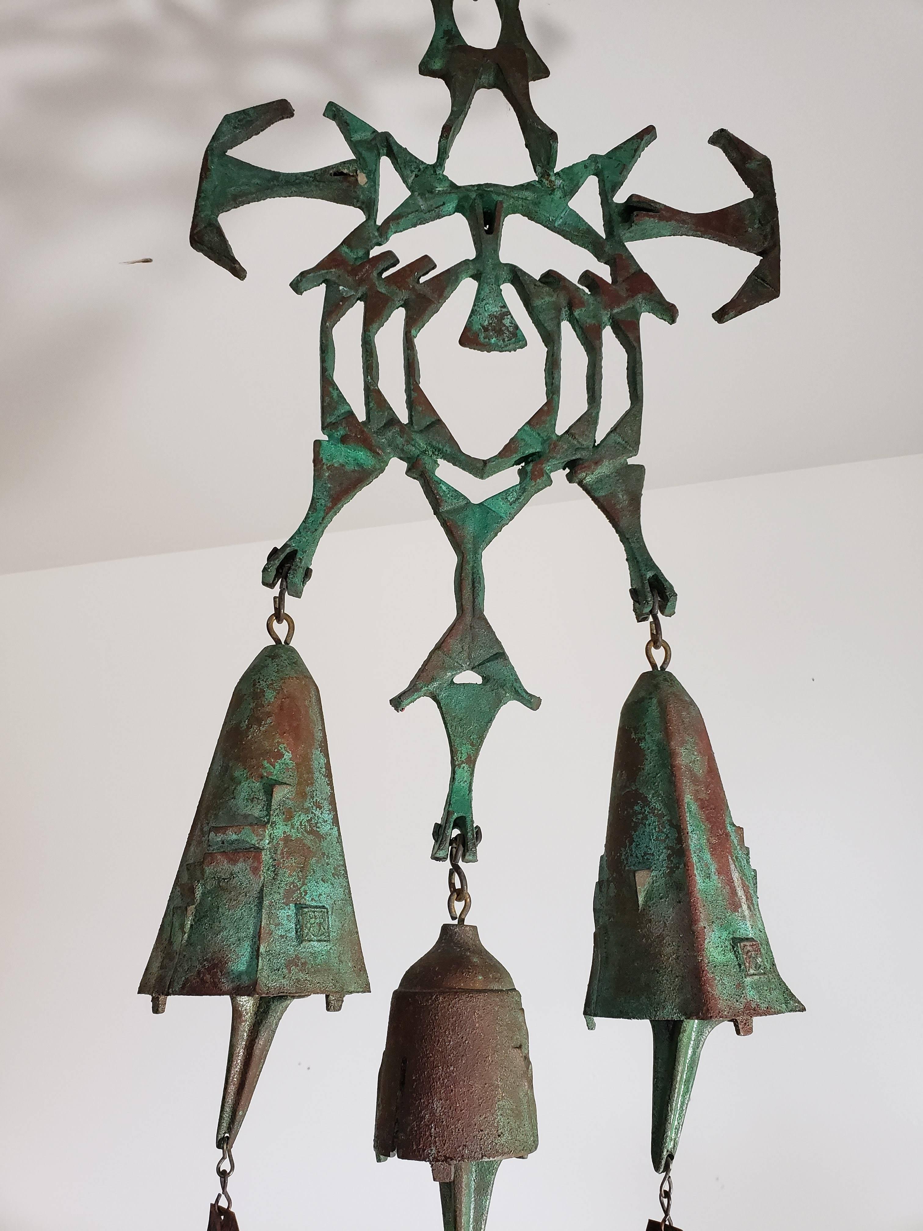 Late 20th Century Mid-Century Modern Large Paolo Soleri Arcosanti Cast Bronze Three Bell Windchime