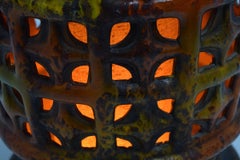 Mid-Century Modern Large Pierced Ceramic Lamp in Ochre, Paprika, and Caramels