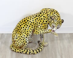 Mid-Century Modern Large Porcelain Cheetah Leopard Floor Sculpture, Italy, 1970s