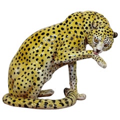 Mid-Century Modern Large Porcelain Cheetah Leopard Floor Sculpture, Italy, 1970s
