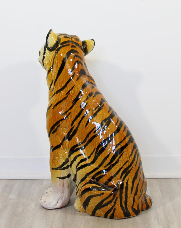 MidCentury Modern Large Porcelain Roaring Tiger Floor Sculpture Statue