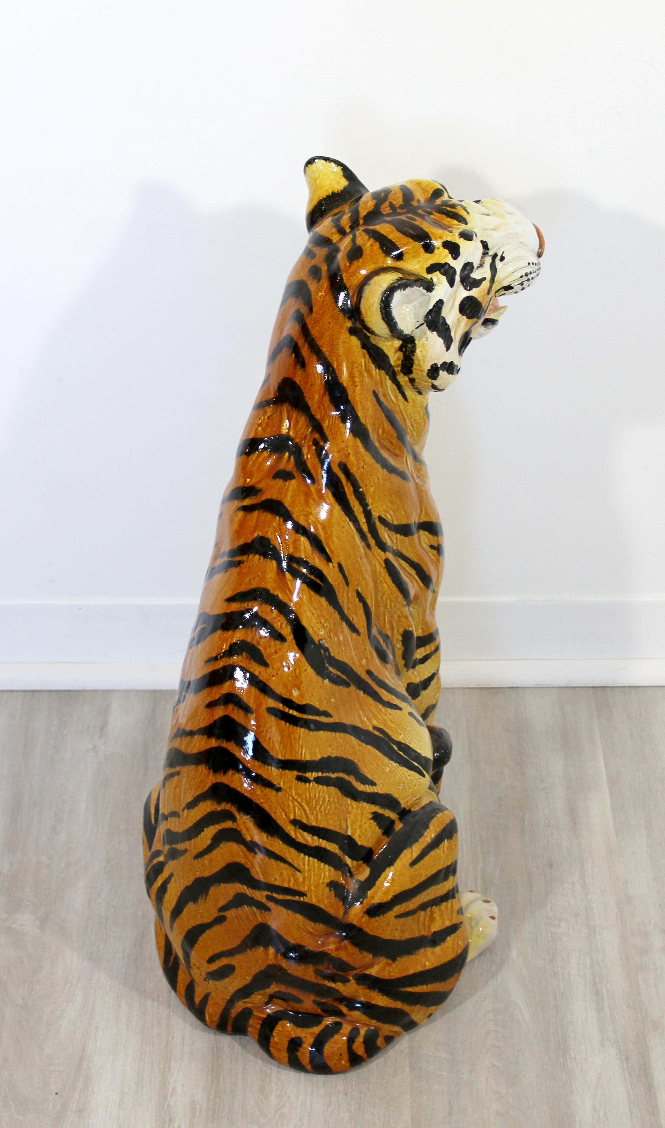 Mid-Century Modern Large Porcelain Roaring Tiger Floor Sculpture Statue, Italy In Good Condition In Keego Harbor, MI