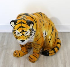 Mid-Century Modern Large Porcelain Tiger Floor Sculpture Statue, 1970s