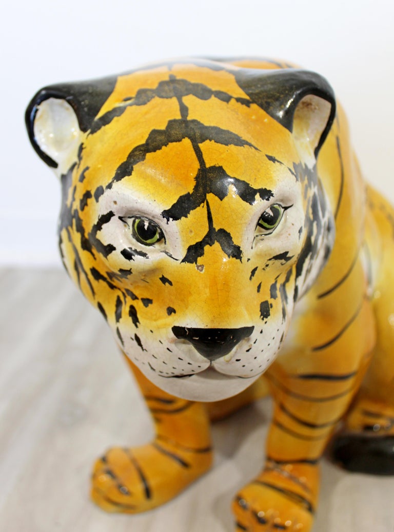 MidCentury Modern Large Porcelain Tiger Floor Sculpture Statue, 1970s