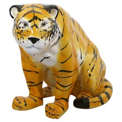 Retro Mid-Century Modern Large Porcelain Tiger Floor Sculpture Statue, 1970s