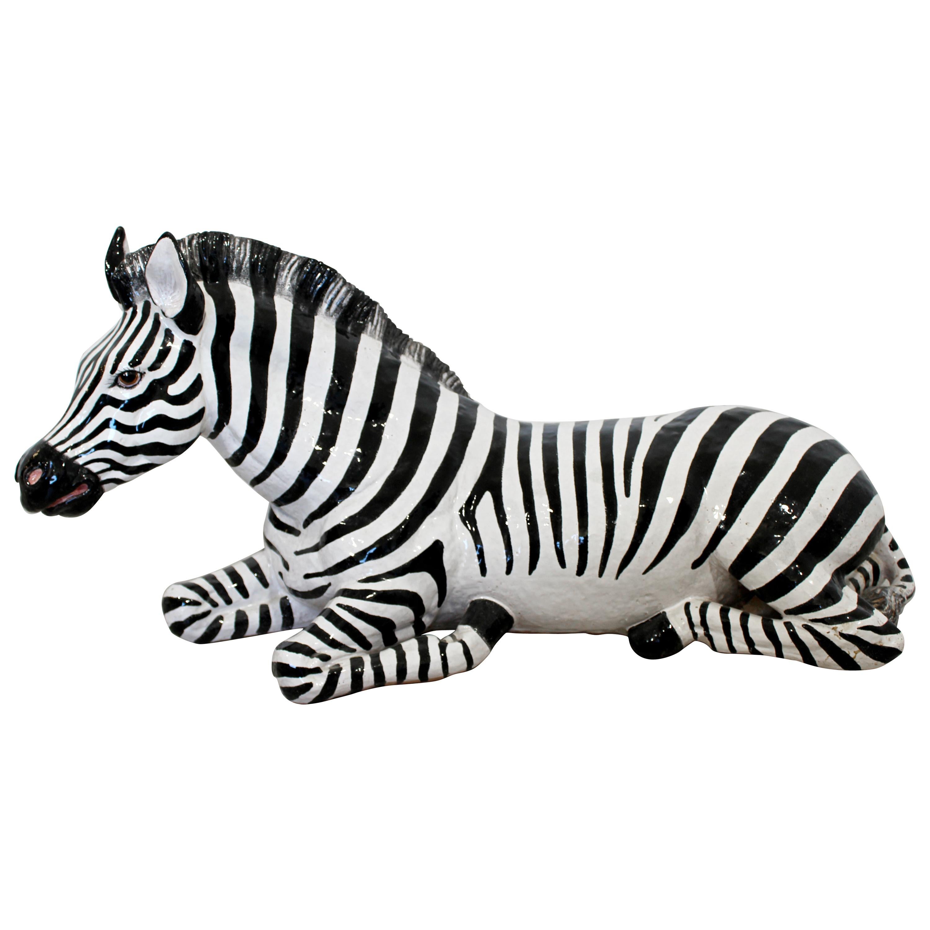 MidCentury Modern Large Porcelain Zebra Floor Sculpture, Italy, 1970s
