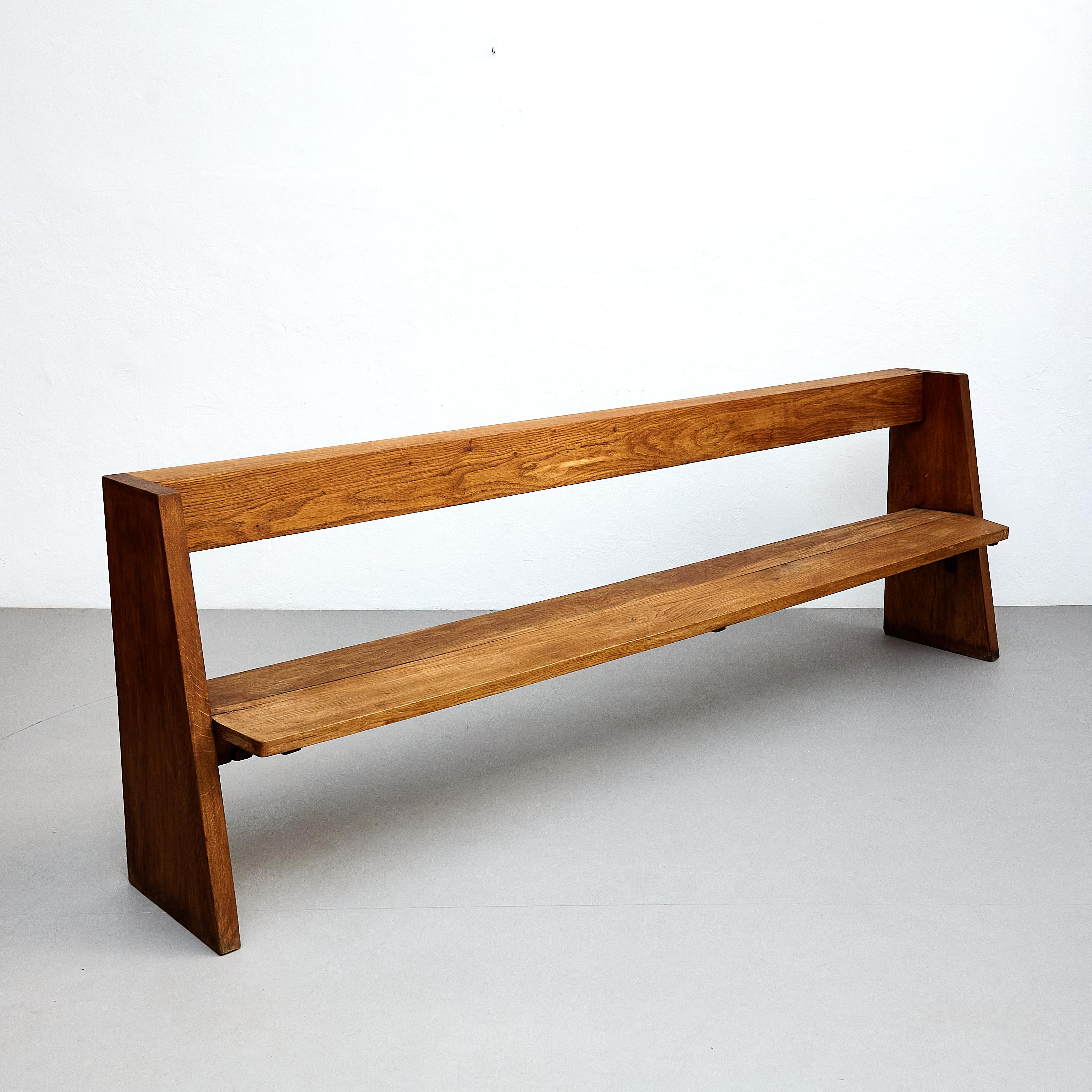 Mid-Century Modern Large Rationalist Wood Bench, circa 1960 In Good Condition For Sale In Barcelona, Barcelona