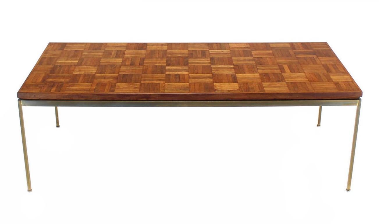 Mid-Century Modern Mid Century Modern Large Rectangle Brass Base Parquet Top Coffee Table MINT! For Sale