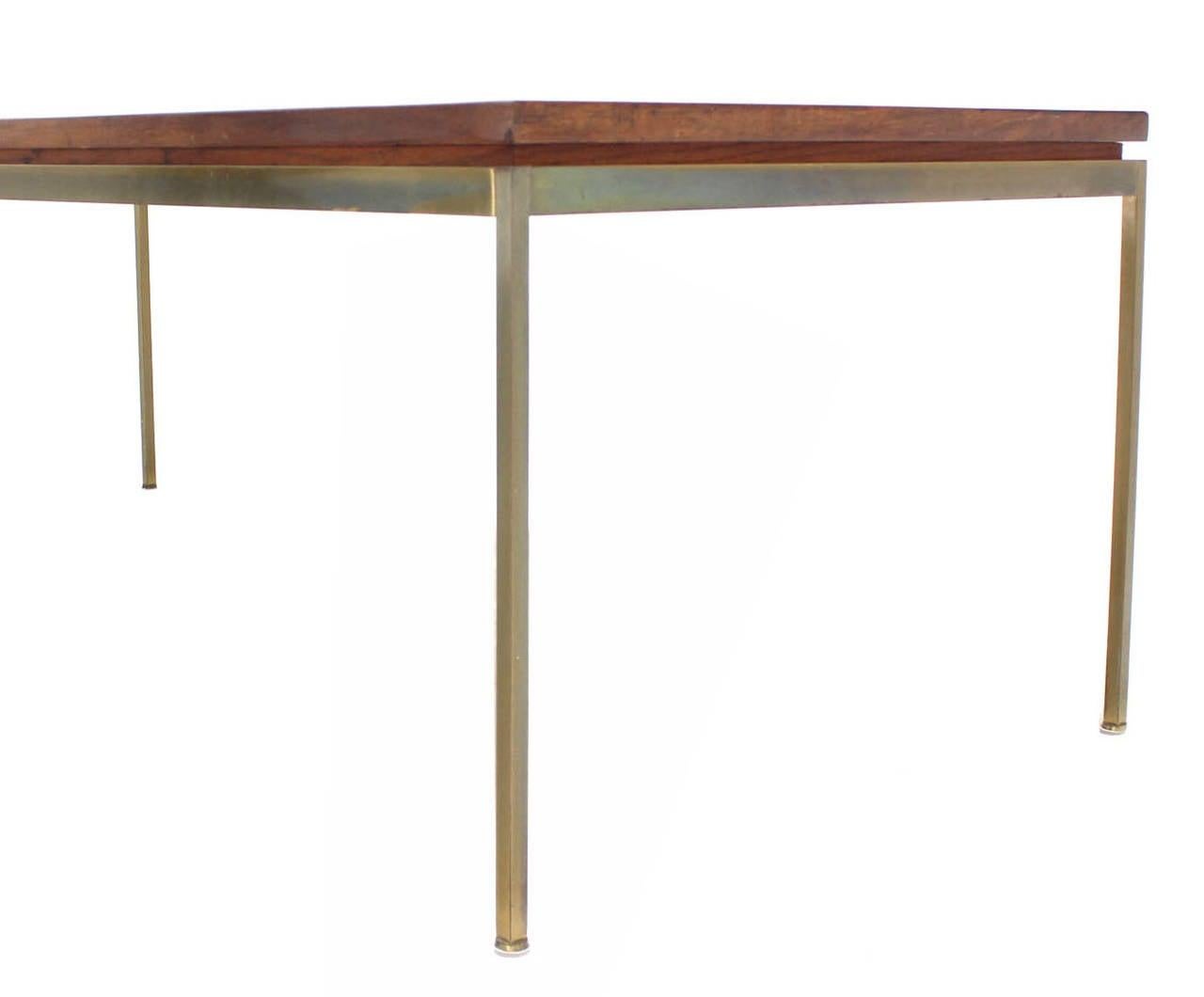 American Mid Century Modern Large Rectangle Brass Base Parquet Top Coffee Table MINT! For Sale