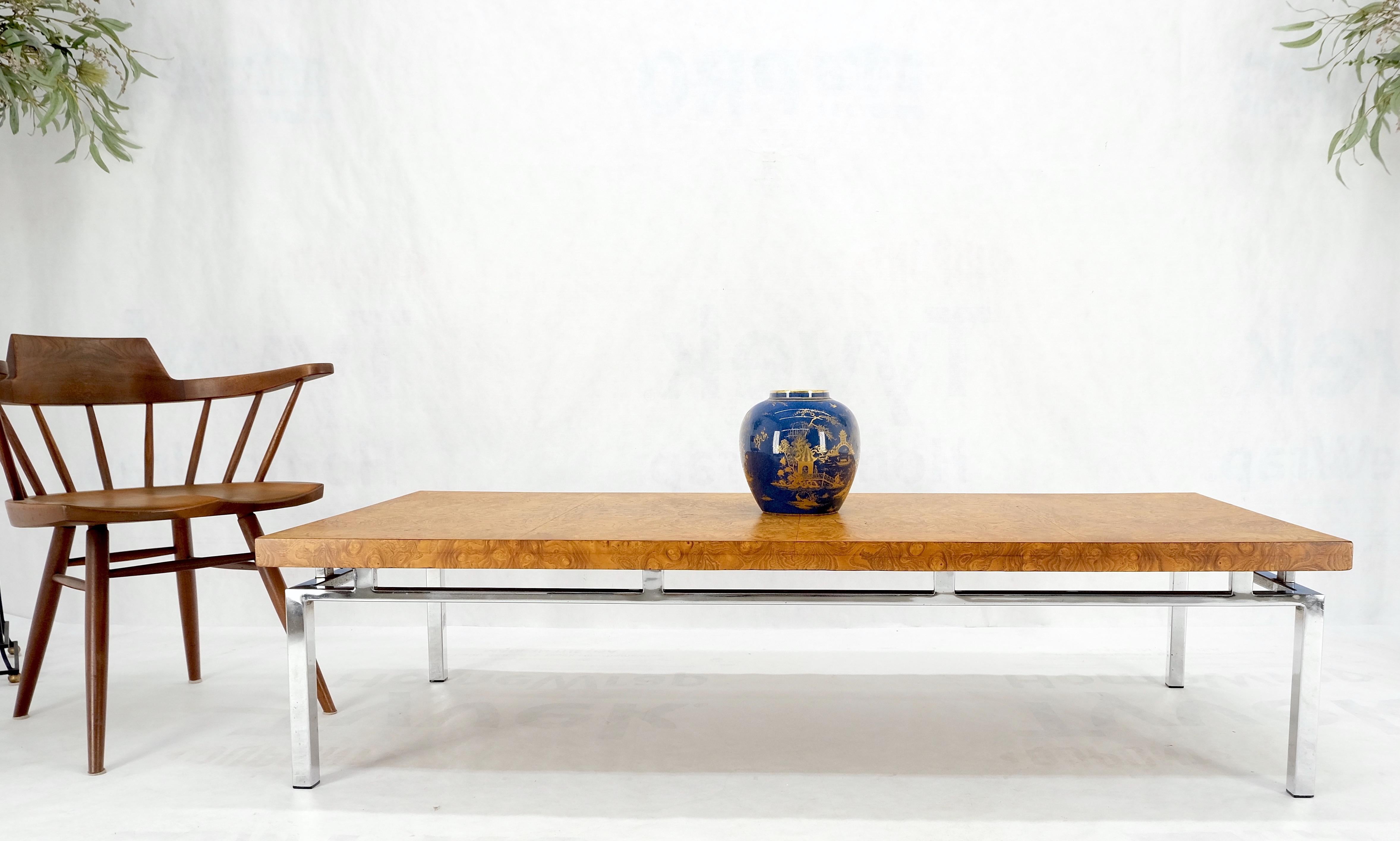 Grande table basse rectangulaire en ronce de bois chromée mi-siècle moderne MINT ! en vente 2
