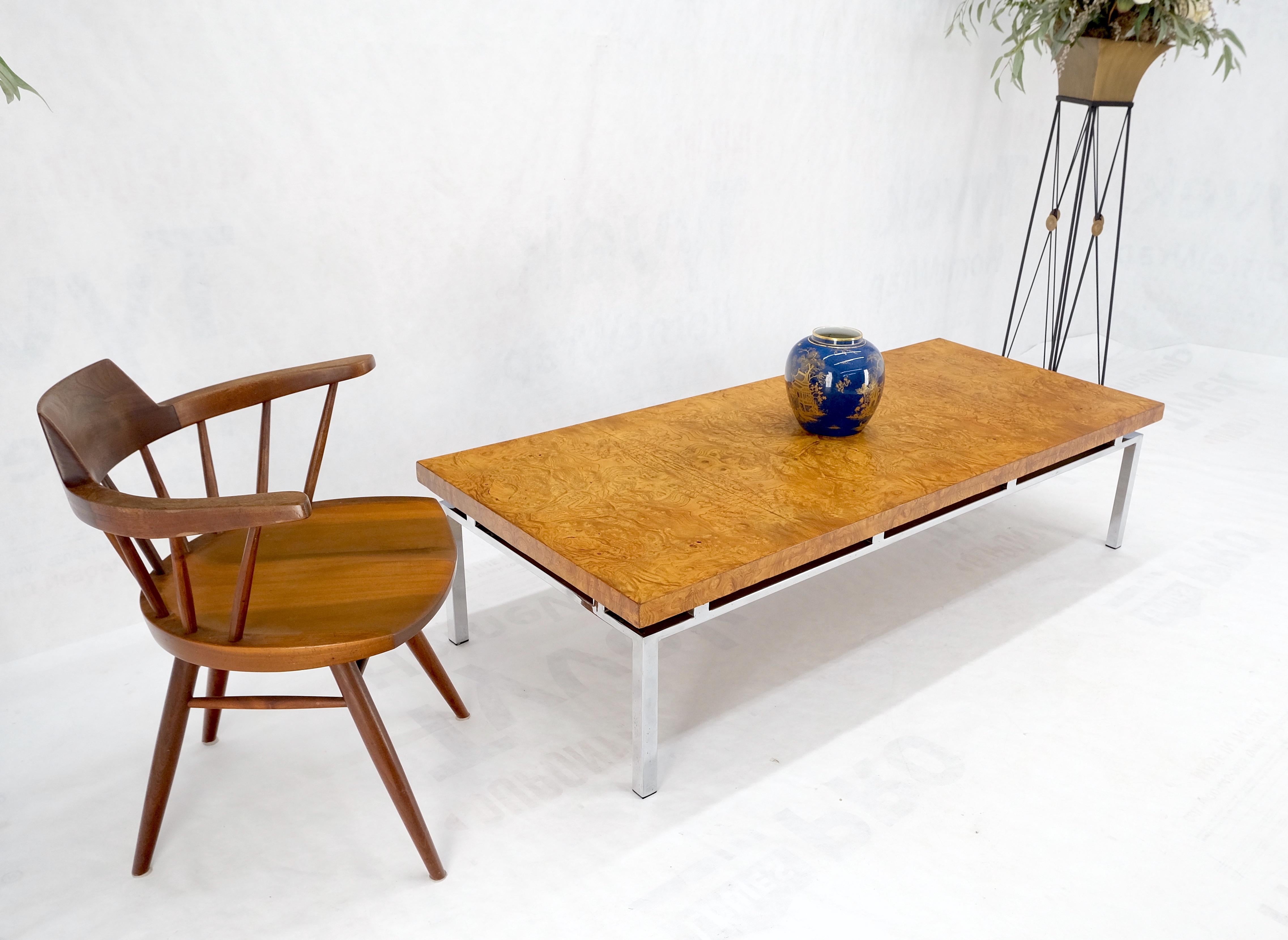 Grande table basse rectangulaire en ronce de bois chromée mi-siècle moderne MINT ! en vente 3