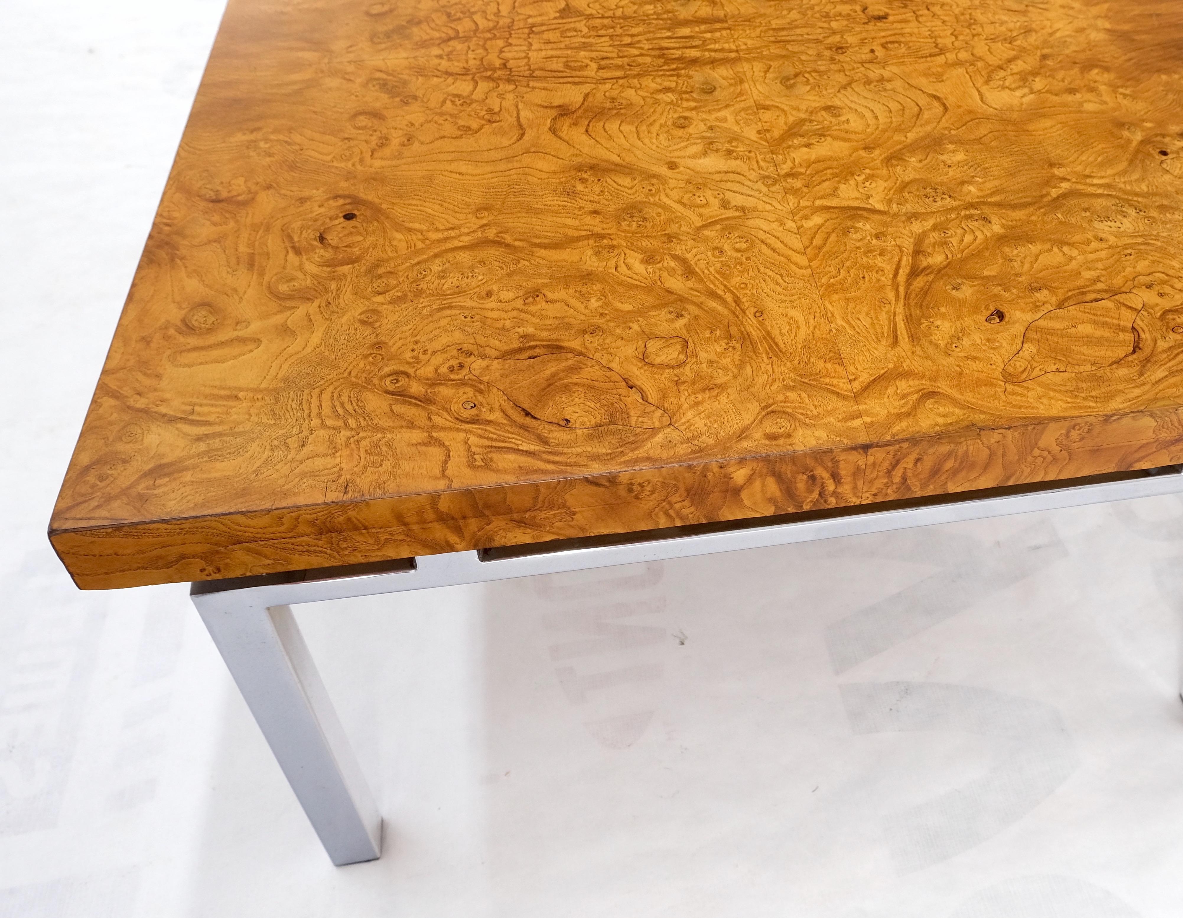 Mid-Century Modern Grande table basse rectangulaire en ronce de bois chromée mi-siècle moderne MINT ! en vente
