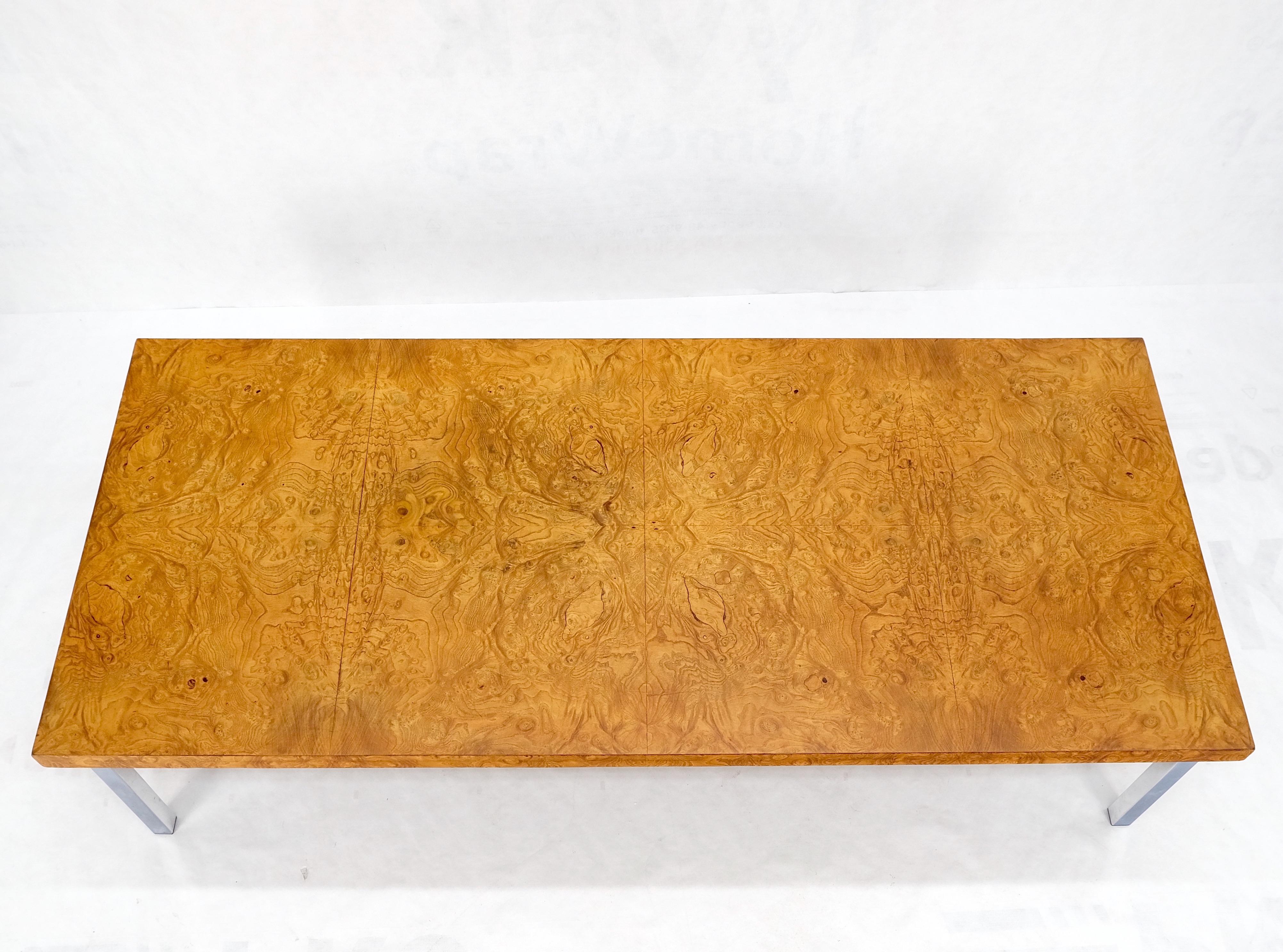 Mid Century Modern Large Rectangle Burl Wood Chrome Base Coffee Table Mint! In Good Condition For Sale In Rockaway, NJ