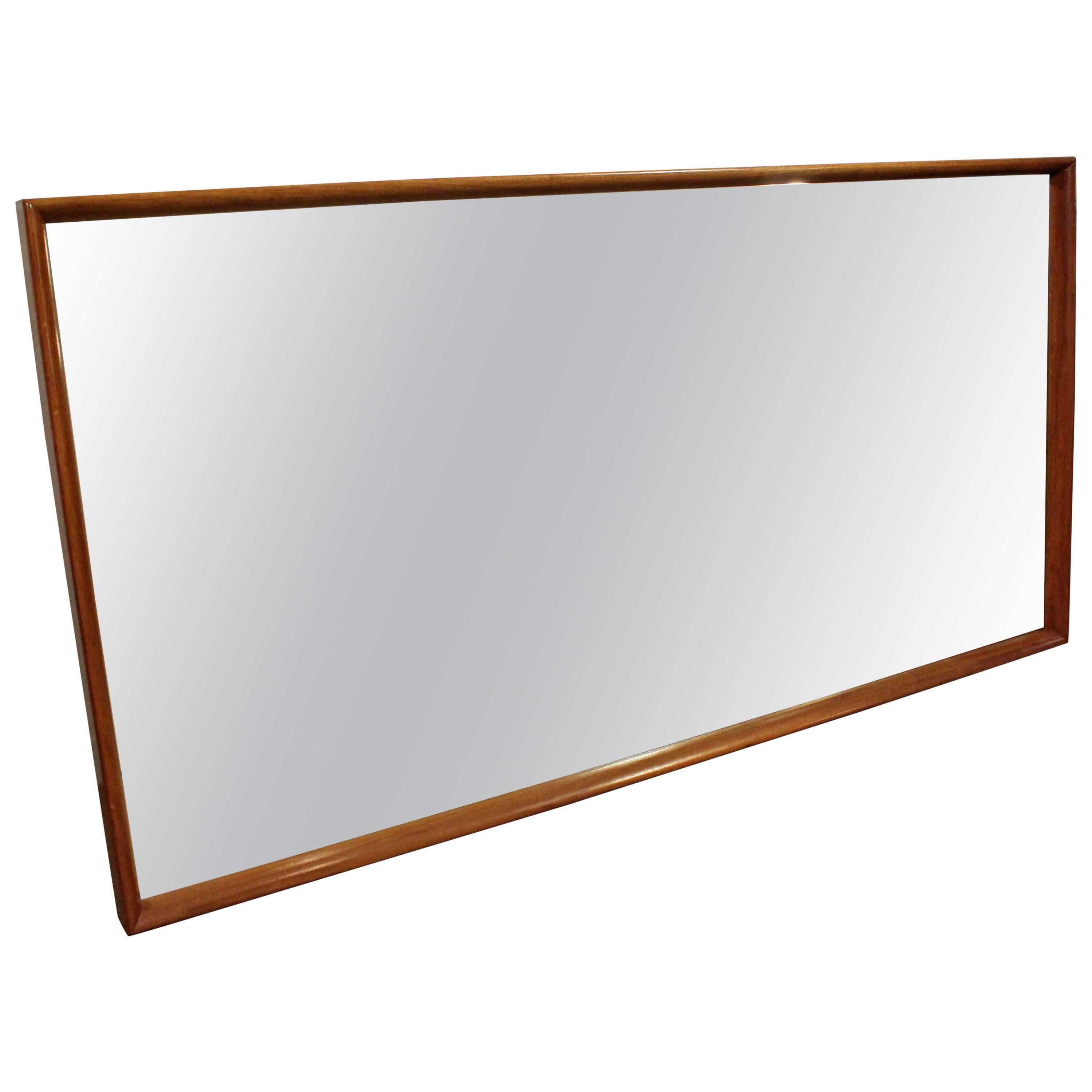 Mid-Century Modern Large Rectangular Walnut Wall Mirror