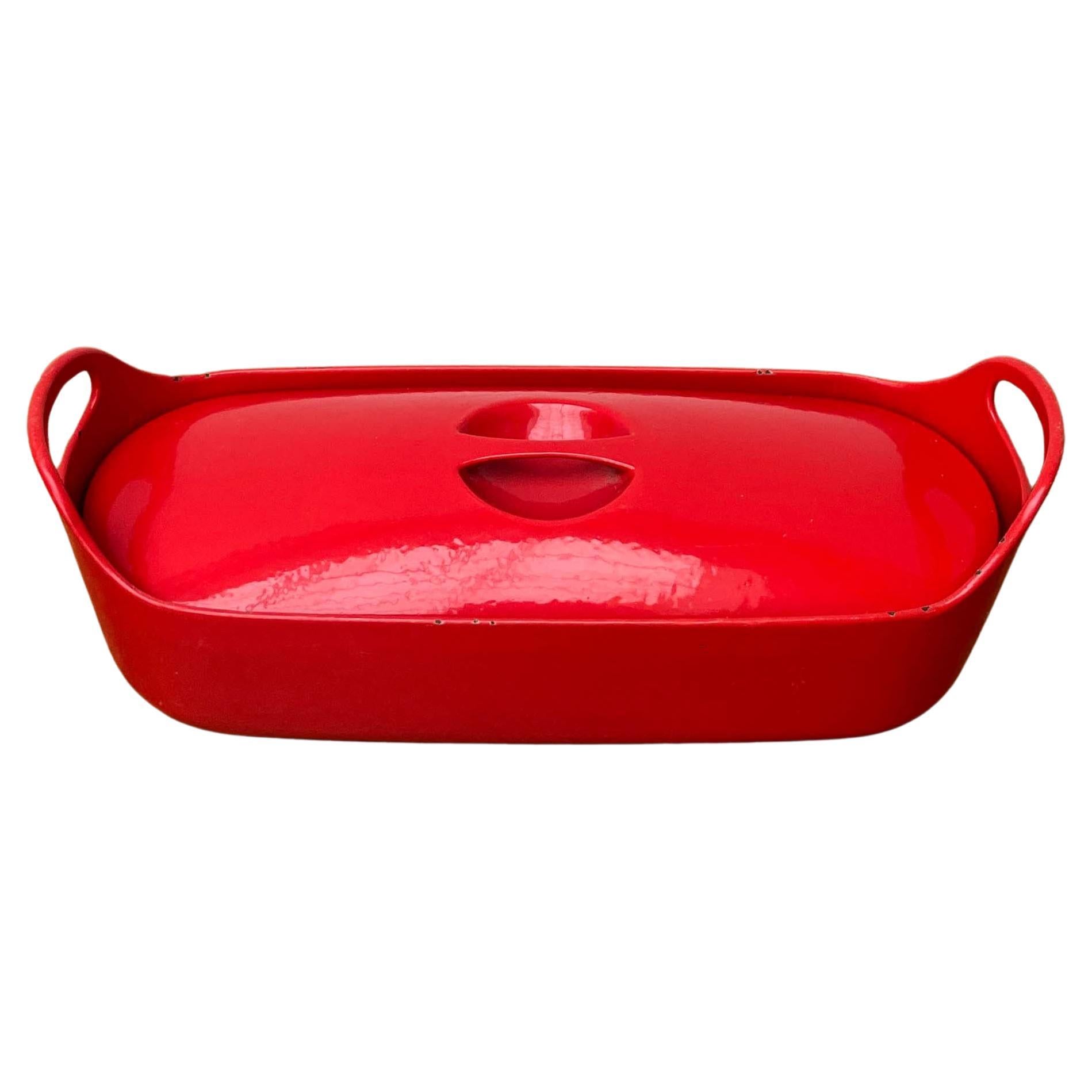 Mid-Century Modern Large Red Enamel Pot by Timo Sarpaneva Rosenlew Finland 1960s