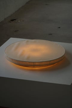 Mid-Century Modern, Large Round Linen Flush Mount, Sweden, 1960s