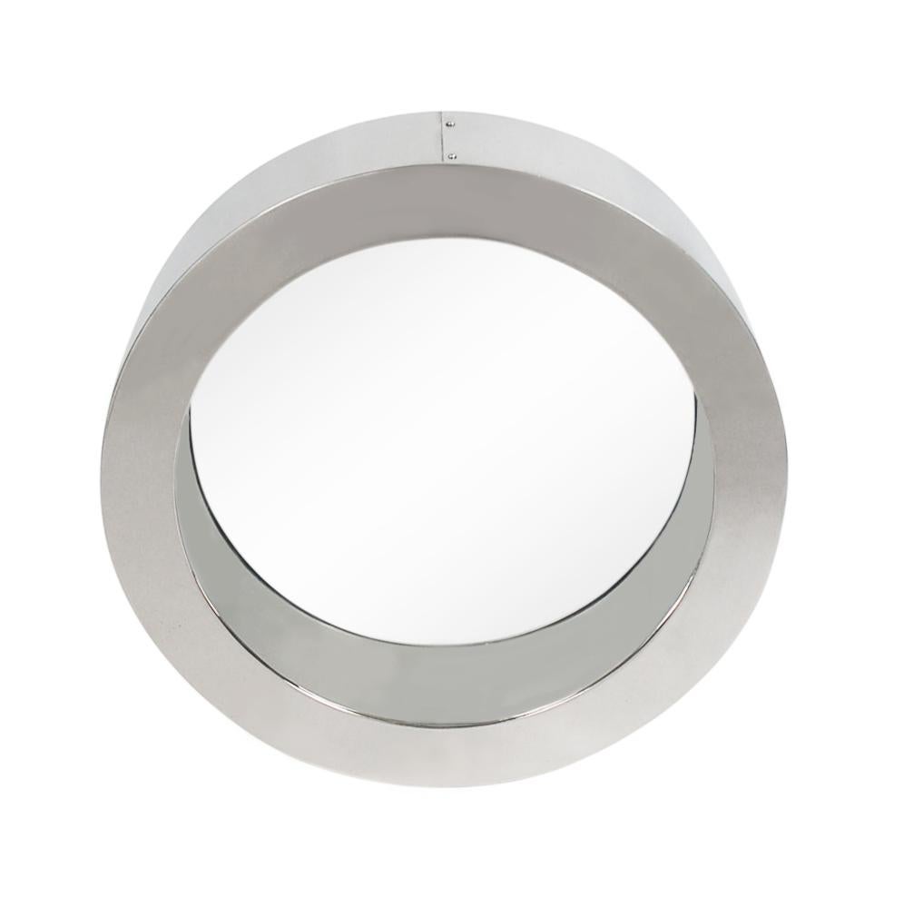 American Mid-Century Modern Large Round Porthole Wall Mirror in Chrome by Curtis Jere For Sale
