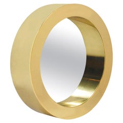 Espejo de pared de ojo de buey redondo, moderno de mediados de siglo, en latón dorado by Curtis Jere