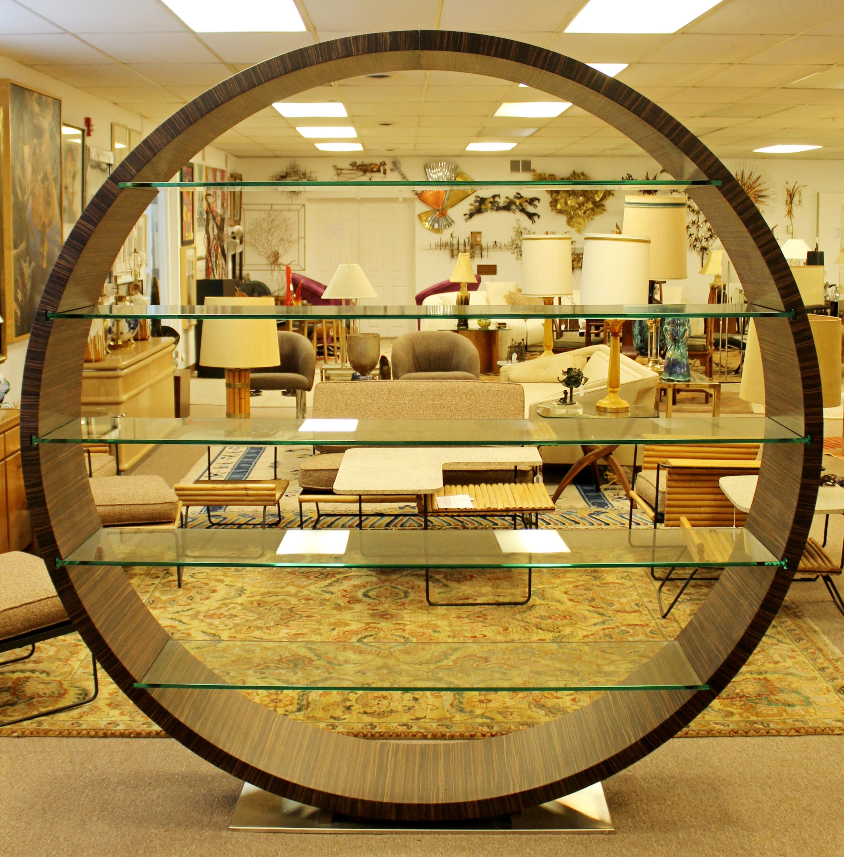 Mid-Century Modern Large Round Roche Bobois Omega Tiger Wood Bookcase In Good Condition In Keego Harbor, MI