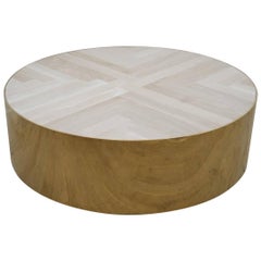 extra large round coffee table Mid-Century Modern Large Round Shiny Brass Coffee Table and Bleached Walnut Top