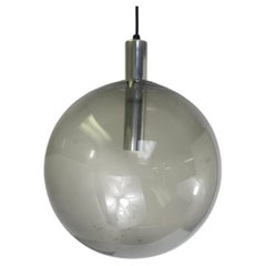 Mid-Century Modern Large Round Smoked Glass Pendant Lamp by Lightolier C1965