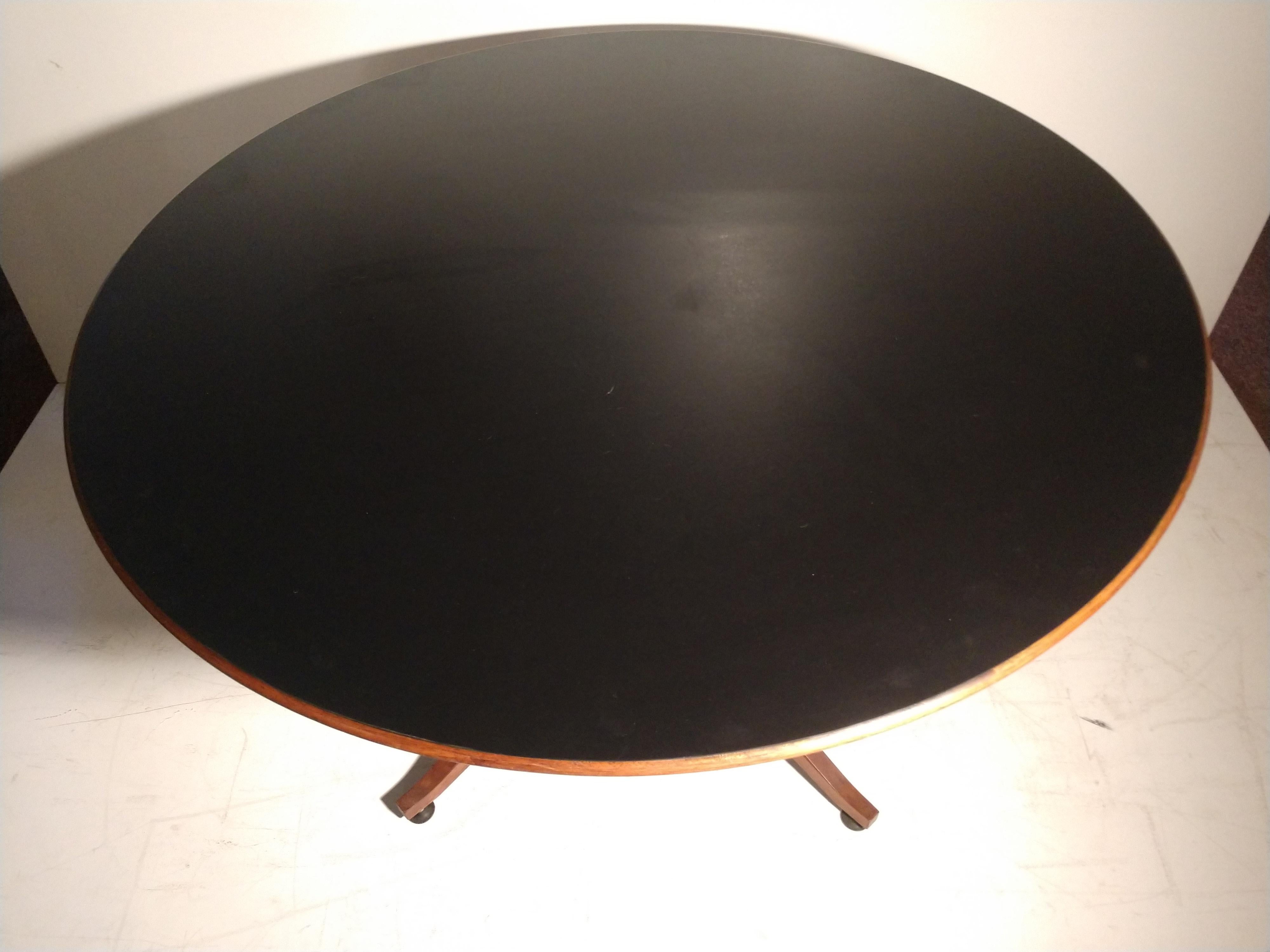 Mid-Century Modern Large Round Walnut with Laminate Top Table 3