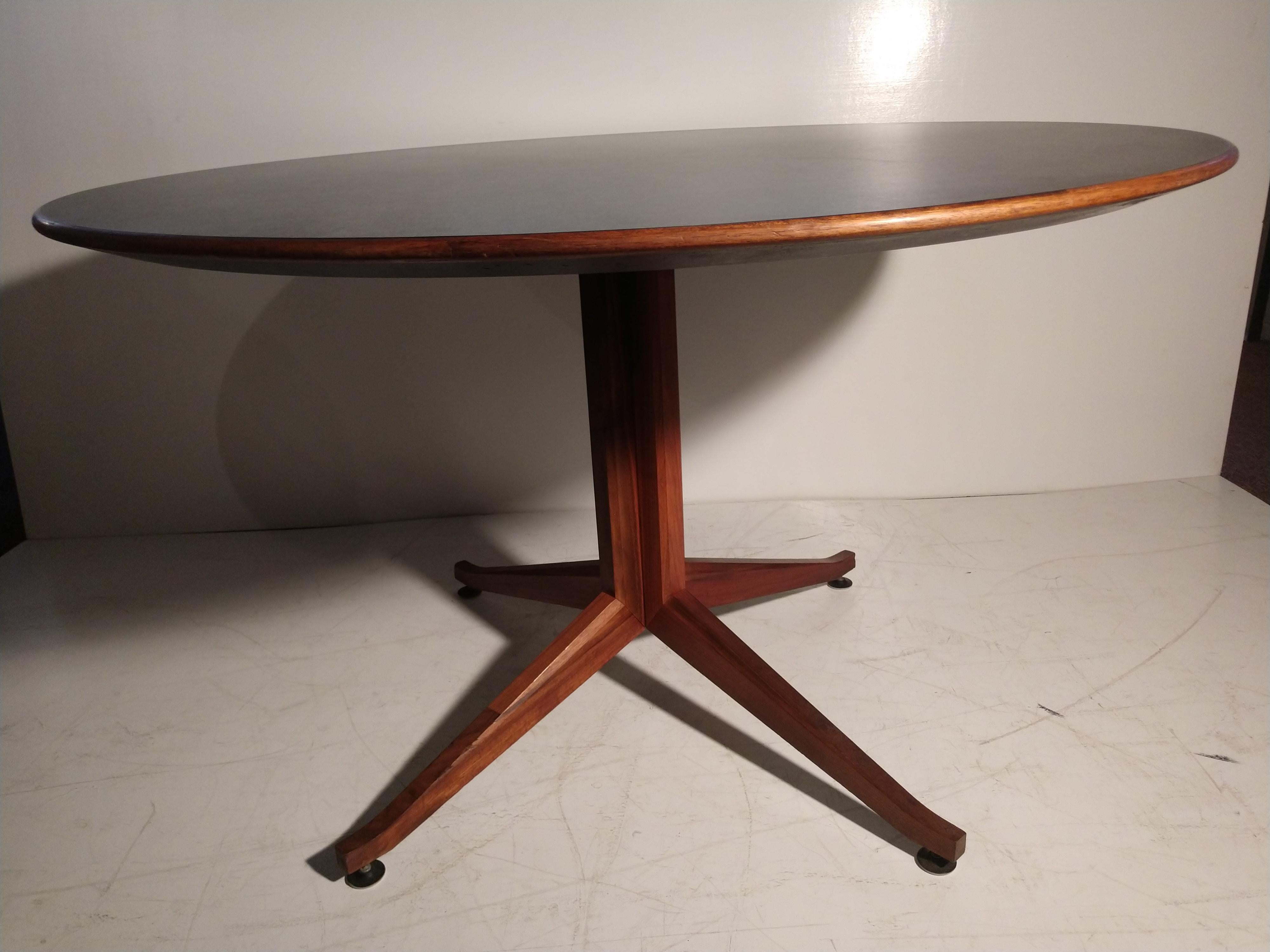 Mid-Century Modern Large Round Walnut with Laminate Top Table 4