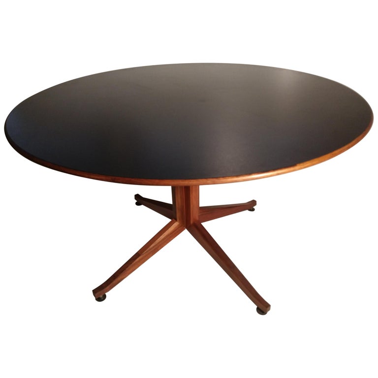 MidCentury Modern Large Round Walnut with Laminate Top Table at 1stDibs