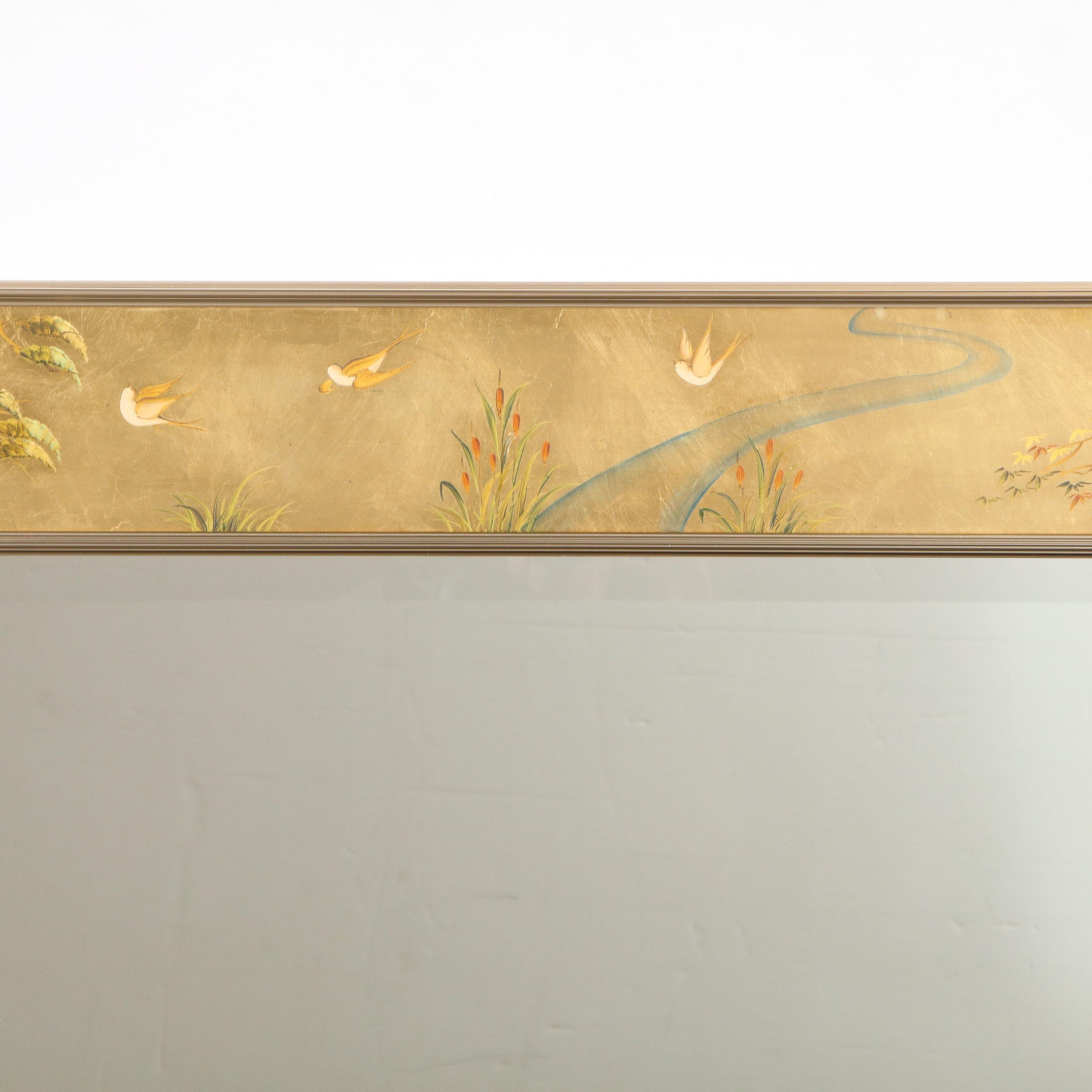 American Mid-Century Modern Large Scale La Barge Hand Painted Églomisé Chinoiserie Mirror