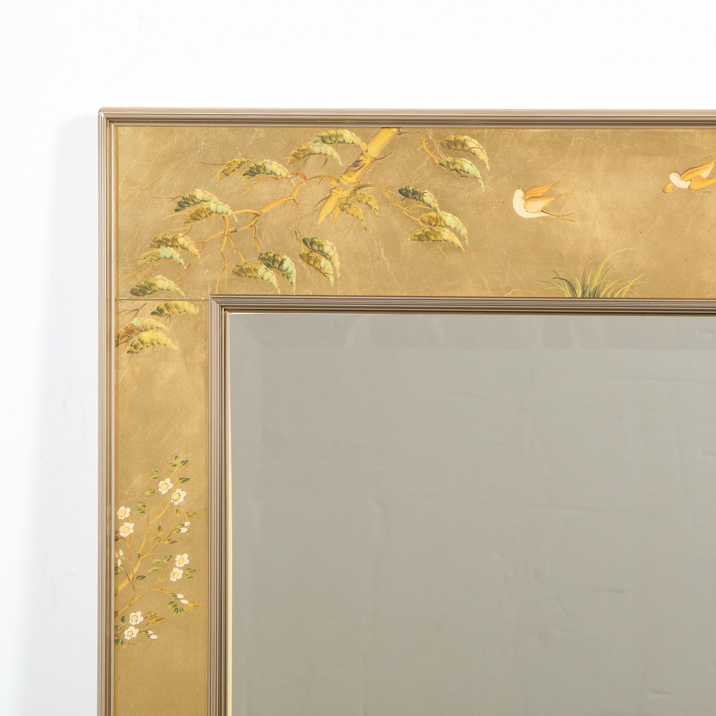 Mid-Century Modern Large Scale La Barge Hand Painted Églomisé Chinoiserie Mirror In Excellent Condition In New York, NY